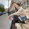 Blue Herringbone Zip Purse Bag