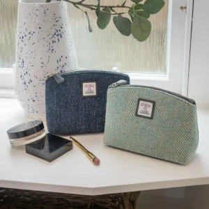 Cosmetic Bag Harris Tweed Turquoise Blue