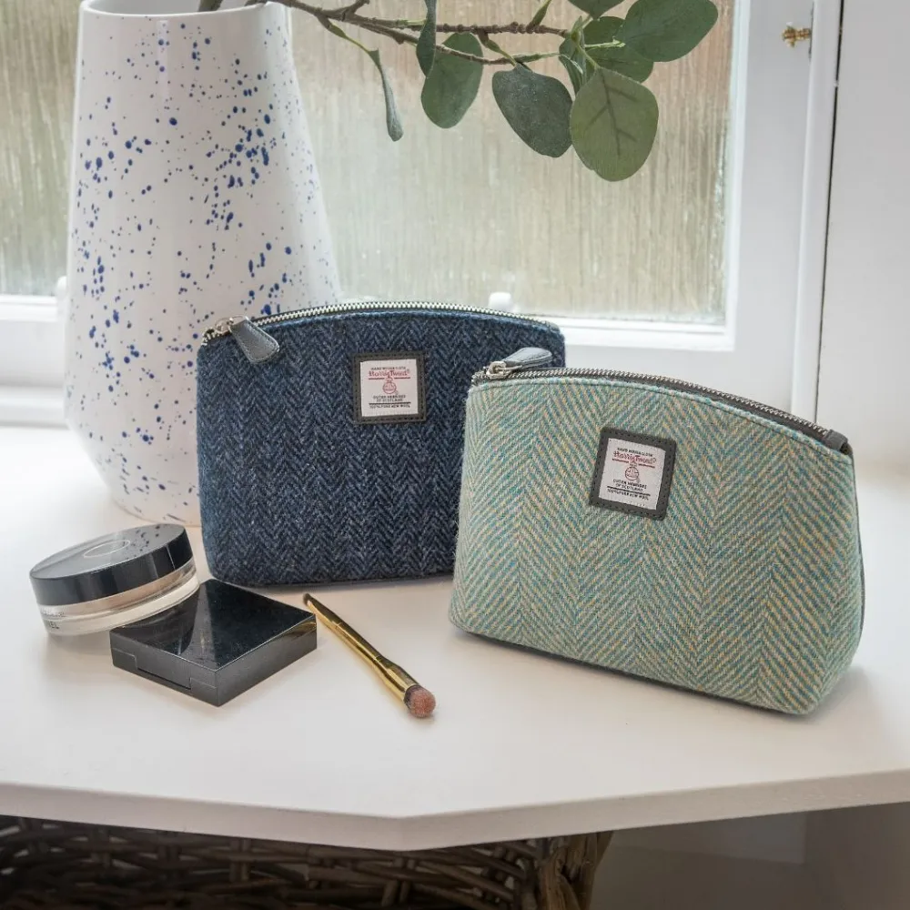 Cosmetic Bag Harris Tweed Turquoise Blue