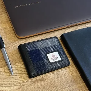 Trifold Wallet Blue Check Harris Tweed