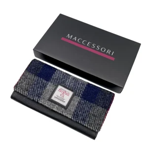 Blue Check Harris Tweed envelope purse with Gift Box