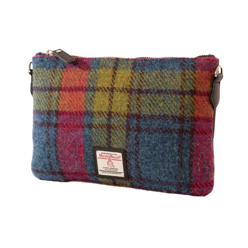 Blue Pink Harris Tweed Zip Purse Bag