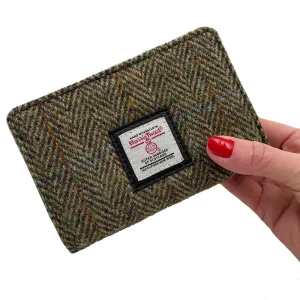 Harris Tweed Zip Purse in Green Herringbone