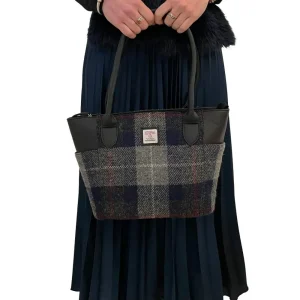 Blue Check Tweed Tote Bag