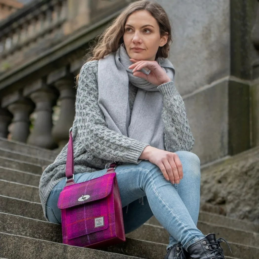 Satchel Bag Harris Tweed Purple Check