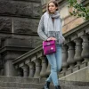 Small Satchel Bag Harris Tweed Purple Check