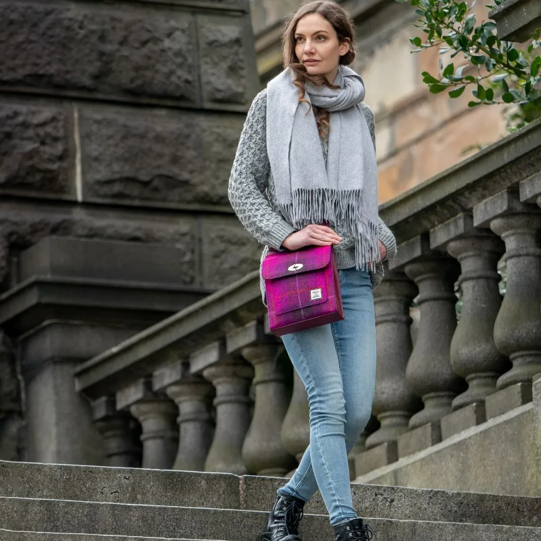 Small Satchel Bag Harris Tweed Purple Check