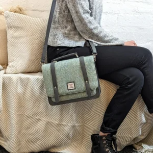 Small Turquoise Messenger Bag in Harris Tweed