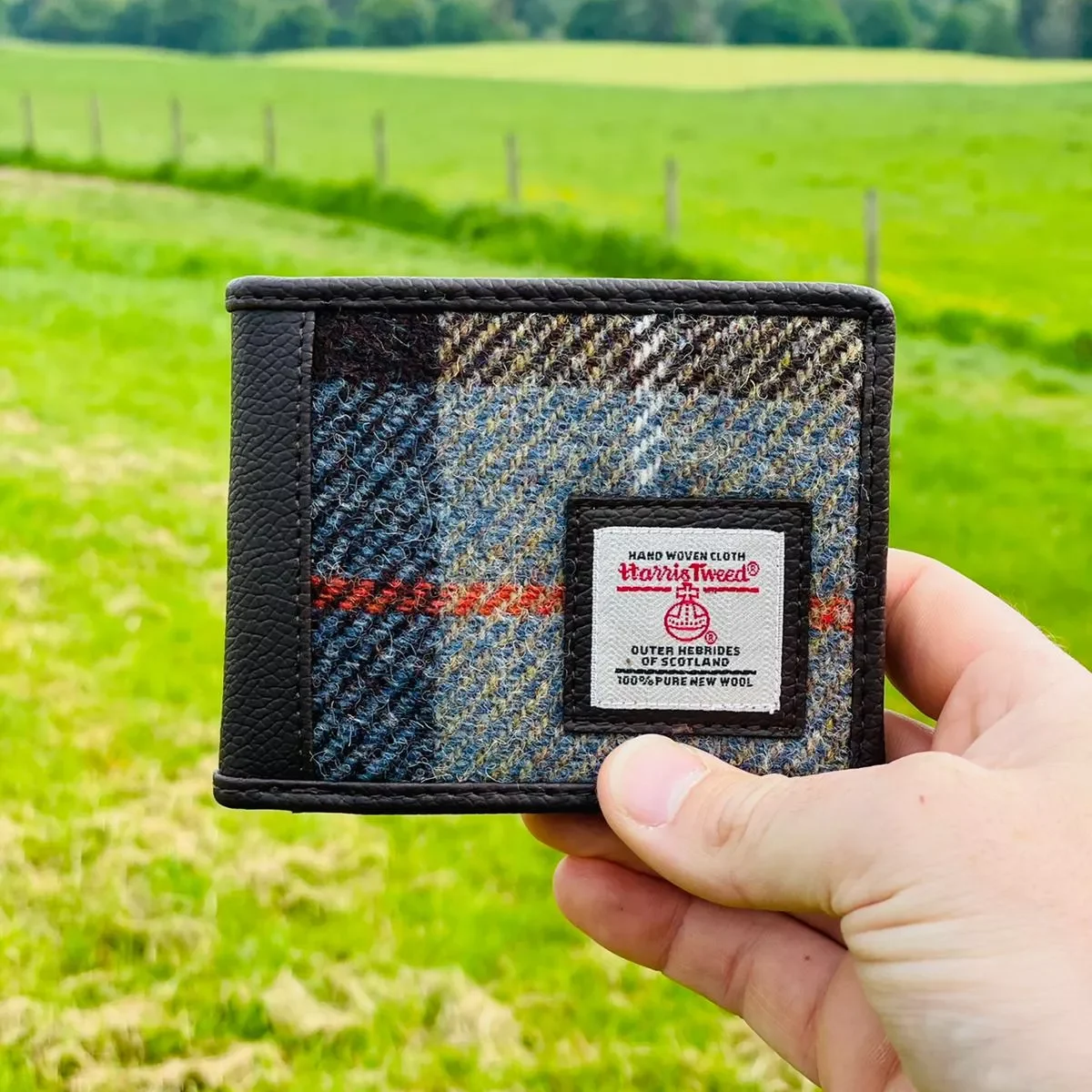 Men's Trifold Wallet in Blue Brown Harris Tweed
