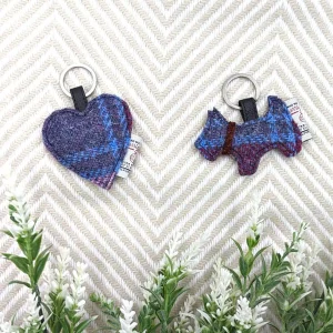 Heart Keyring and Dog Keyring in Pastel Pink Harris Tweed