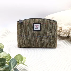 Cosmetic Bag in Country Green Herringbone Harris Tweed