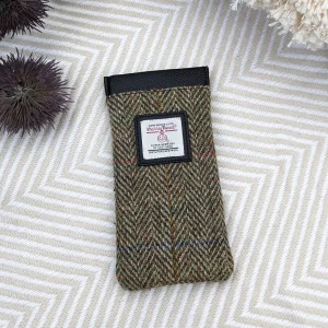 Glasses Case in Country Green Herringbone Harris Tweed