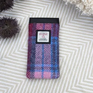 Glasses Case in Pastel Pink Check Harris Tweed
