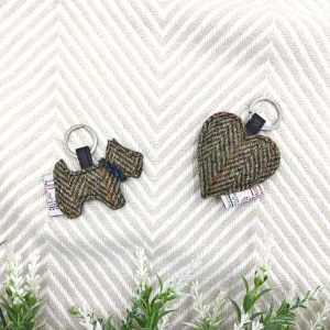 Harris Tweed Keyrings, dog and heart