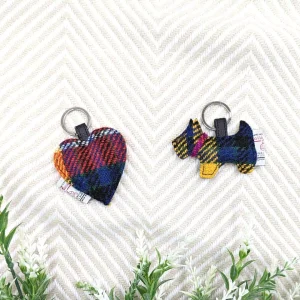 Dog and Heart Keyrings in Saffron Yellow Harris Tweed