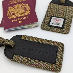 Green Harris Tweed Luggage Tags