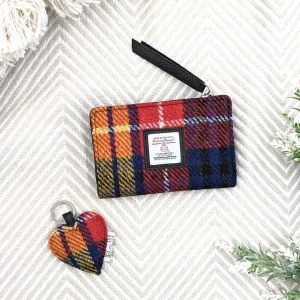 Medium Zip Purse and Heart Keyring in Saffron Yellow Harris Tweed