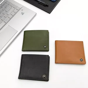 Italian Leather Slim Bifold Wallets in Black, Olive Green and Tan