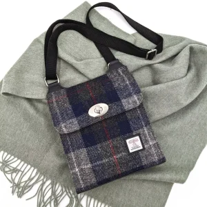Blue Check Small Satchel Bag in Harris Tweed