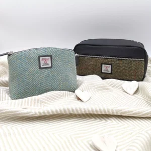 His and Hers matching toiletry bags in Harris Tweed colours