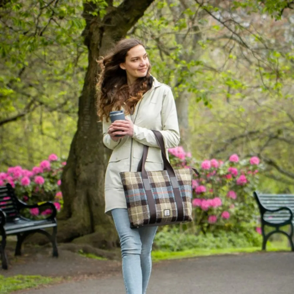 Harris Tweed Overnight Bag Blue Brown Check walking