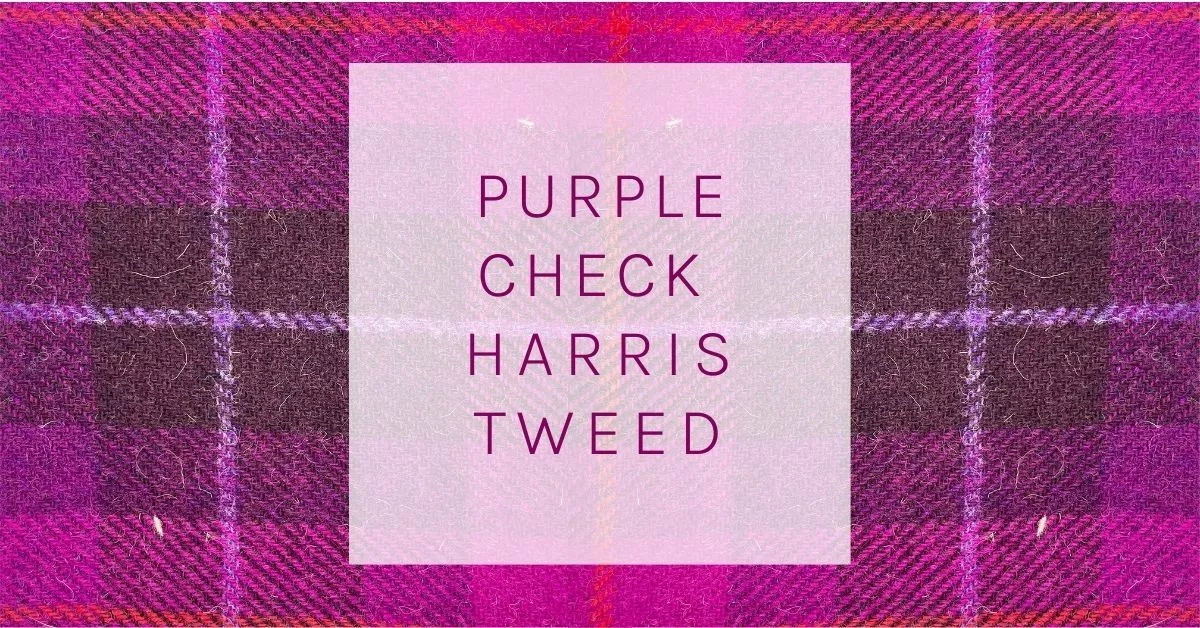Purple Check Harris Tweed fabric close up