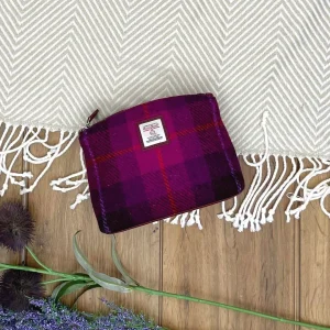 Cosmetic Bag in Purple Check Harris Tweed