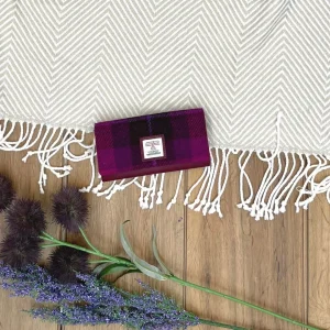Envelope Purse in Purple Check Harris Tweed
