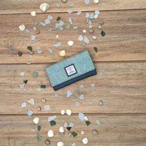 Ladies Envelope Purse in Turquoise Herringbone Harris Tweed