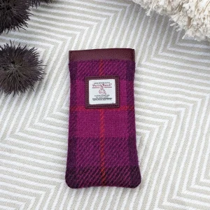 Glasses Case in Purple Check Harris Tweed