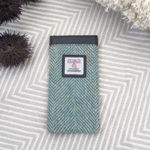 Glasses Case in Turquoise Herringbone Harris Tweed