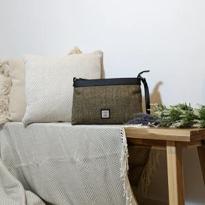 Green Herringbone Harris Tweed Shoulder Bag