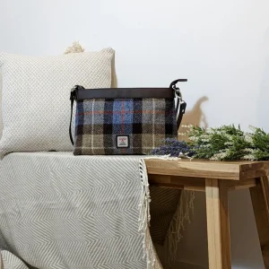 Blue/Brown Check Harris Tweed Shoulder Bag with vegan leather trim