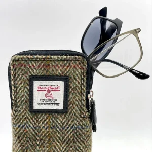 Double Glasses/Sunglasses Case Green Herringbone Harris Tweed