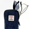 Double Glasses Sleeve Blue Herringbone Harris Tweed with two zipped pouches