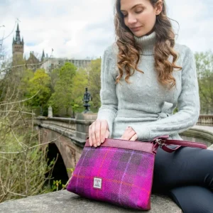 Large Shoulder Bag Harris Tweed Purple Check