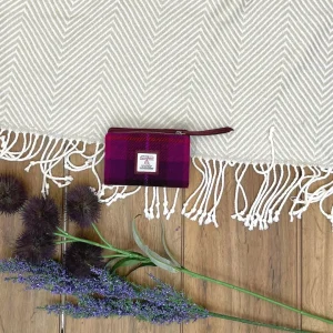Zip Purse in Purple Check Harris Tweed
