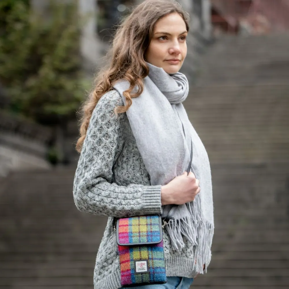 Mini Crossbody Bag Harris Tweed Blue Pink Check