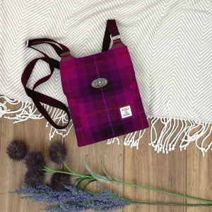 Satchel Bag in Purple Check Harris Tweed