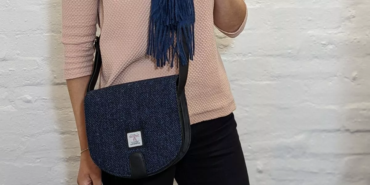 Blue Herringbone Crossbody Bag