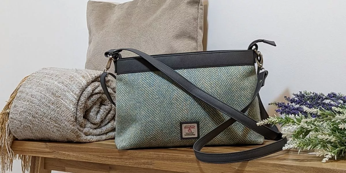 Turquoise Herringbone Large Shoulder Bag