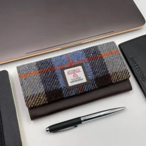 Blue Brown Large Ladies Purse in Harris Tweed