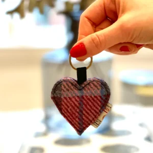 Heart Keychain charm in pastel pink Harris Tweed