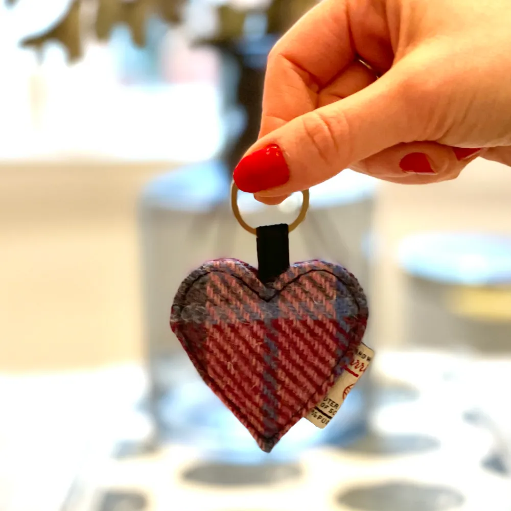 Heart Keychain charm in pastel pink Harris Tweed