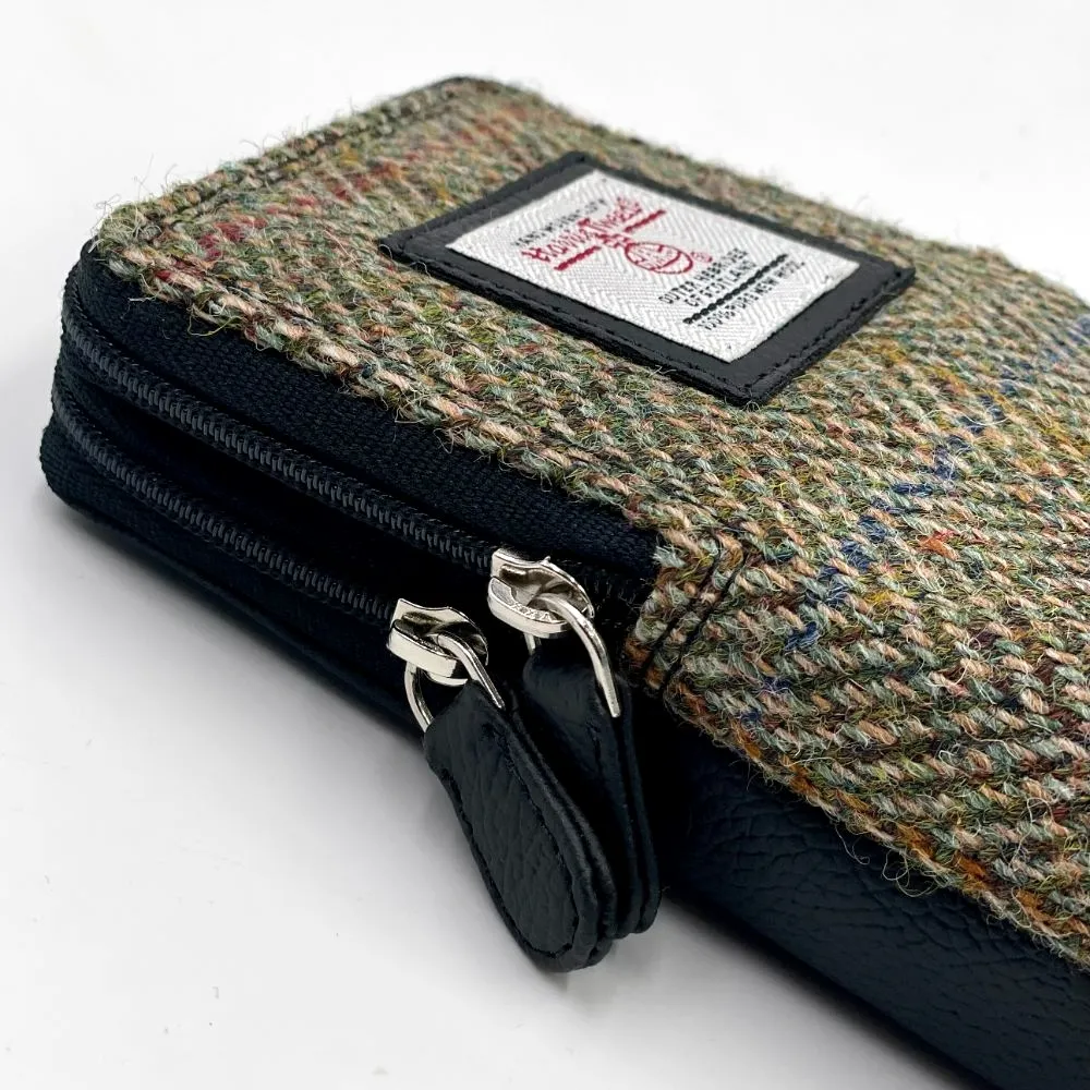 Two zips on Green Herringbone Glasses Case