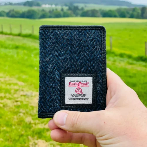 Blue Herringbone Card Holder Wallet