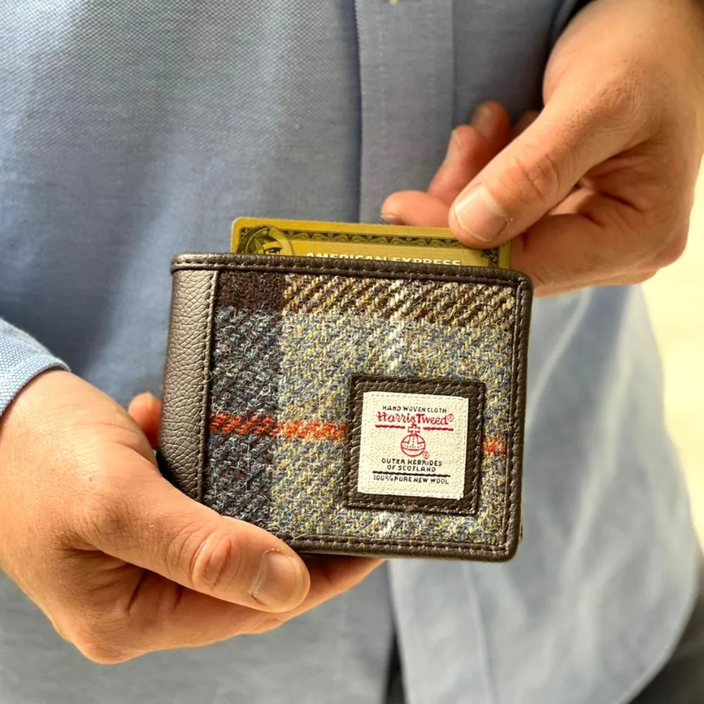 Blue/Brown Harris Tweed Bifold Wallet for Me