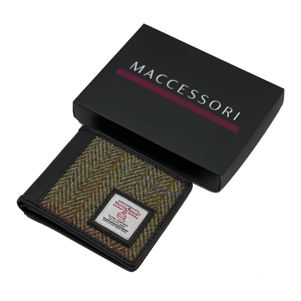 Green Tweed Bifold Wallet for Men with Gift Box