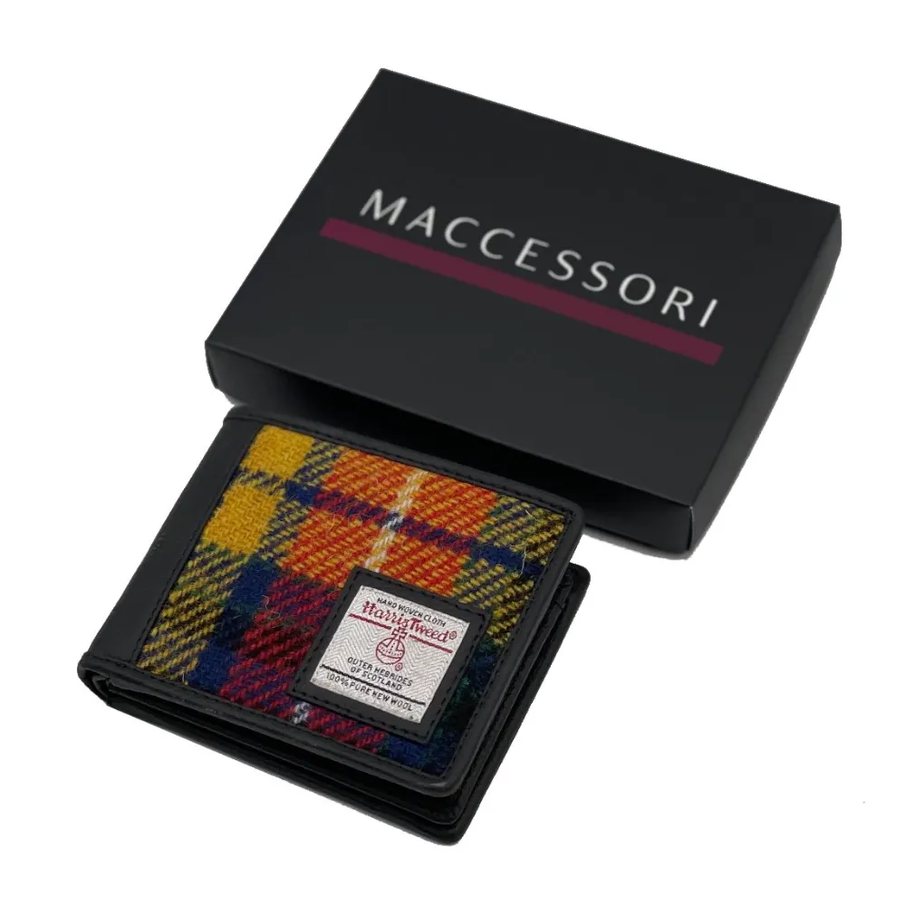Yellow Tweed Trifold Wallet for Men with Gift Box