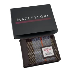 Blue/Brown Tweed Bifold Wallet for Men with Gift Box